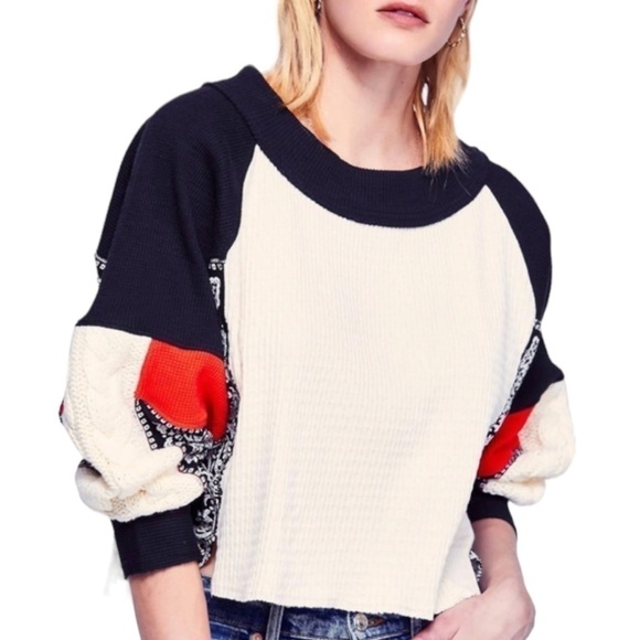 Free People Josie Printed Mixed Knit Pullover Top Size Medium Women - Picture 1 of 10